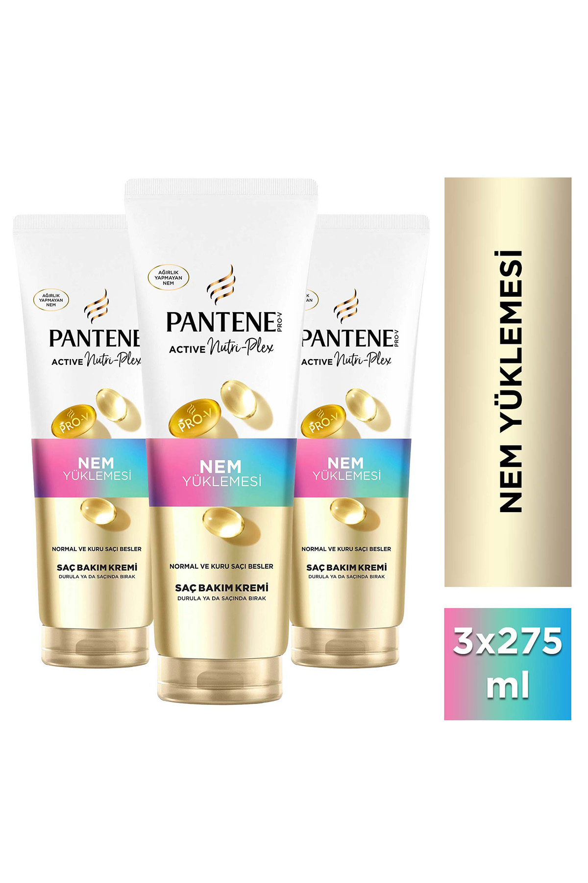 Pantene Nem Yüklemesi Kesintisiz Yumuşak ve Parlak Saçlar Ağırlaştırmayan Nem Saç Bakım Kremi 275 ml x 3 — 8681003001311