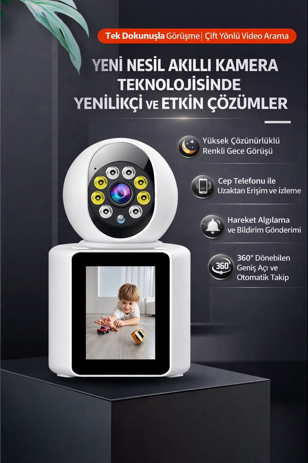 Maybax Ekranlı Görüntülü Görüşme Sağlayan Yeni Nesil Akıllı Kamera Ev-Ofis-Bebek-Yaşlı Hasta Kamerası fotoğrafı 2 (önizleme)