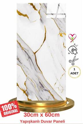 Renkli Duvarlar Shiny Gold Mermer Desenli 30x60cm Yapışkanlı Mutfak Banyo Kap...