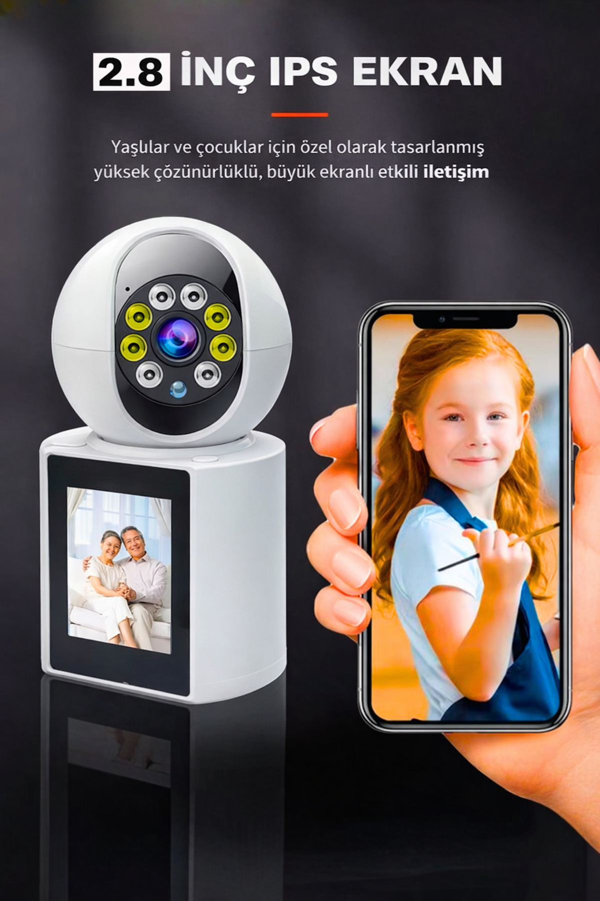 Maybax Ekranlı Görüntülü Görüşme Sağlayan Yeni Nesil Akıllı Kamera Ev-Ofis-Bebek-Yaşlı Hasta Kamerası fotoğrafı 4 (önizleme)