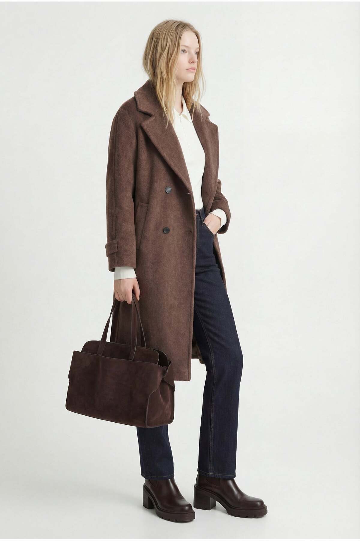 PAULMARK  Kadın Kruvaze Kapama Kaşe Kaban - Görsel 3