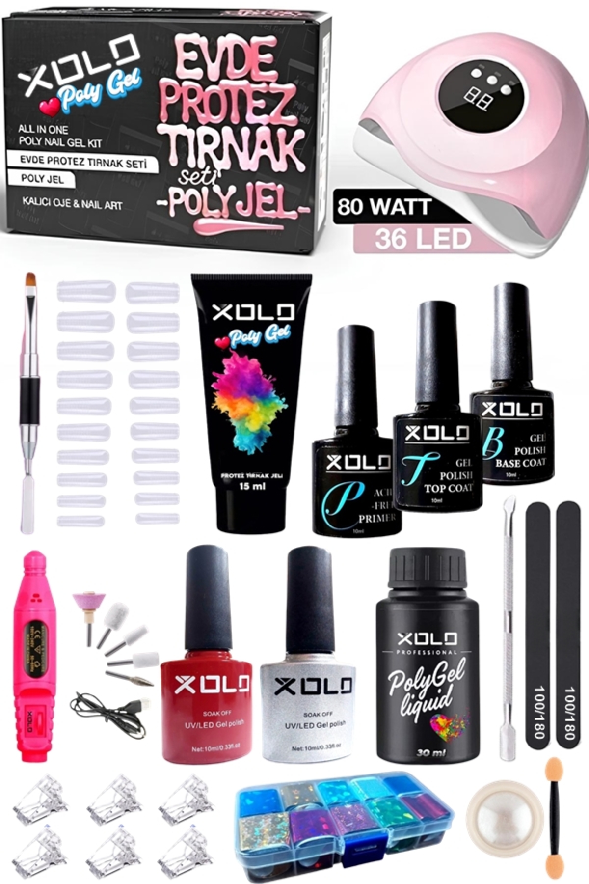 Xolo Evde Protez Tırnak & Kalıcı Oje & Nail Art Seti Full Set Koyu