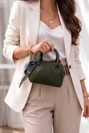 Tibetco Kadın omuz çantası haki yeşili süet ayarlanabilir askılı kadın omuz e...