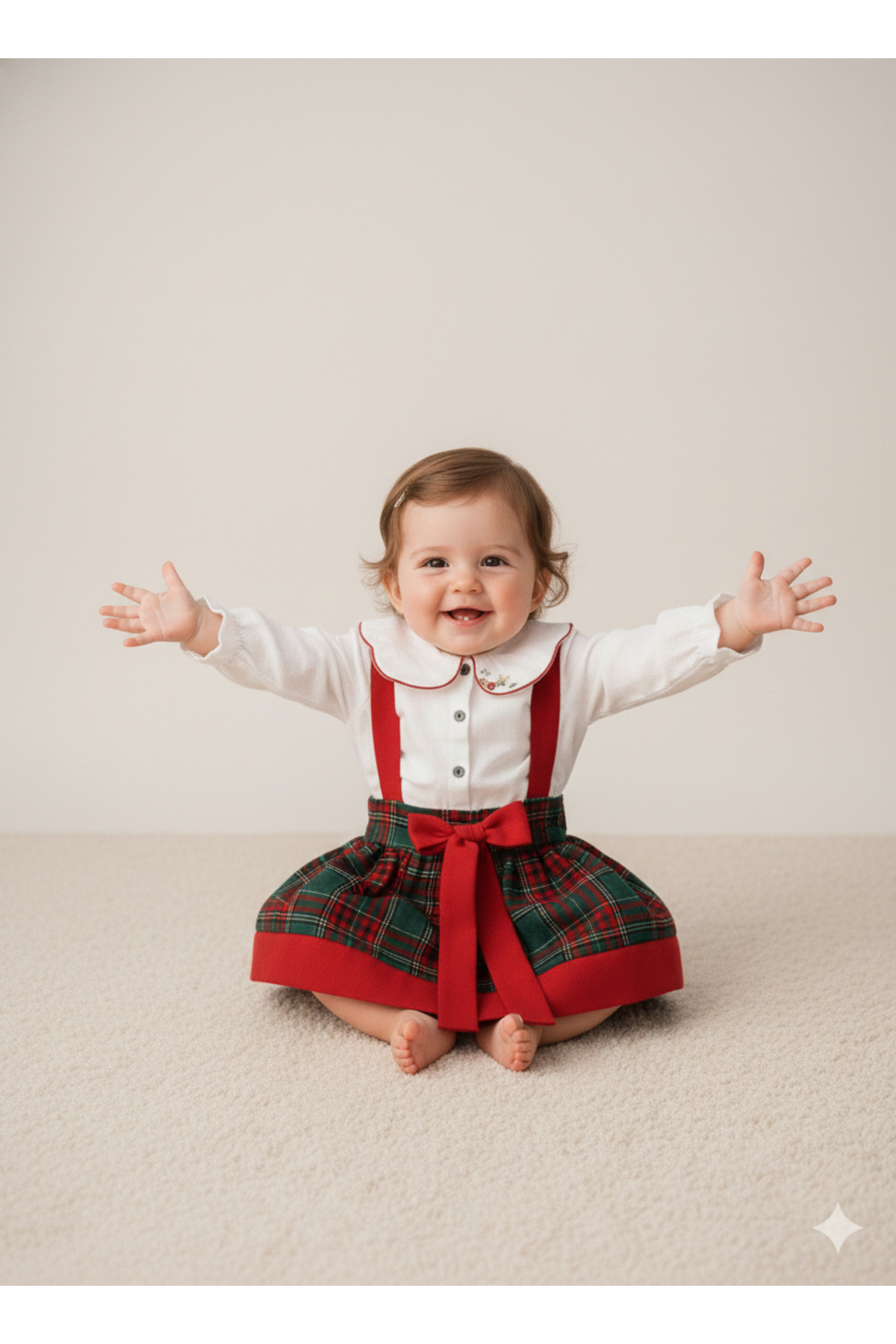 tinytrends Kız Bebek&Çocuk Ekoseli Salopet Askılı Elbise Ve Nakışlı Gömlek Takım Bayramlık fotoğrafı 3 (önizleme)