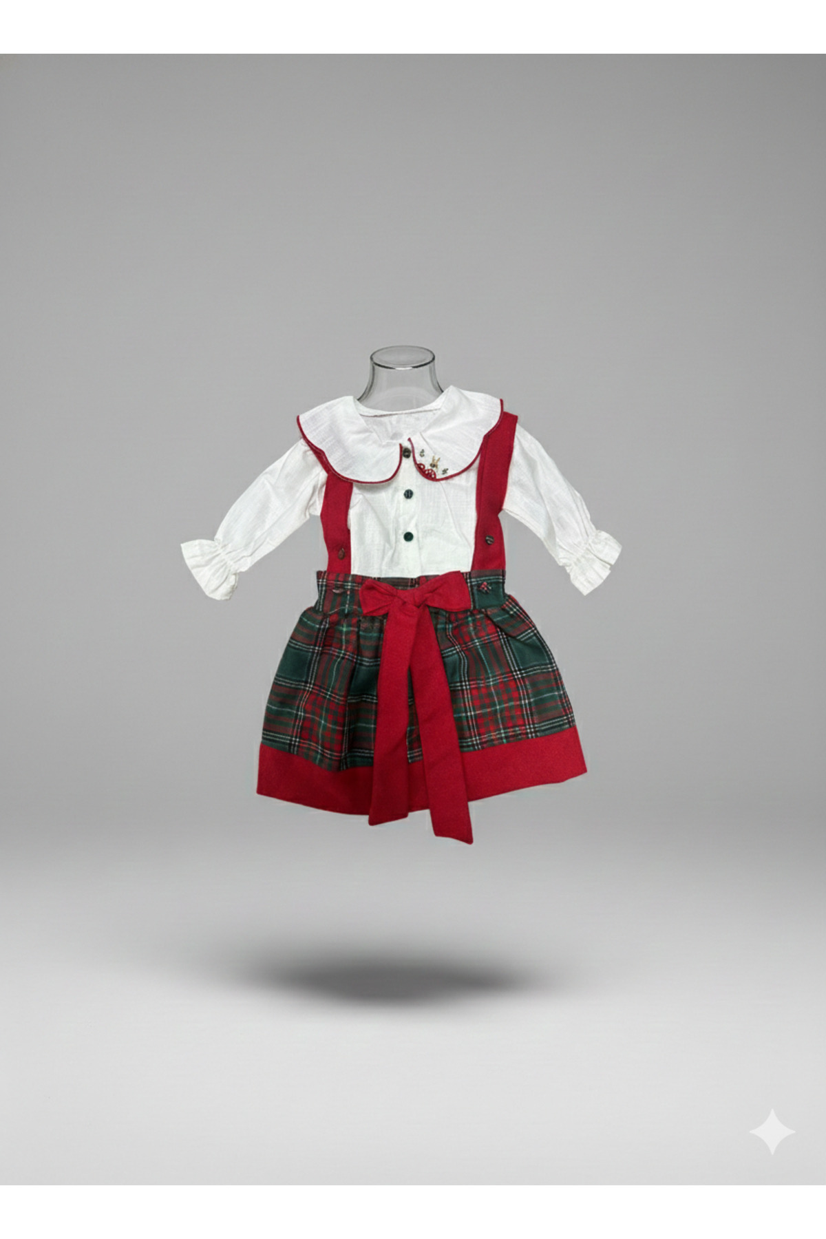 tinytrends Kız Bebek&Çocuk Ekoseli Salopet Askılı Elbise Ve Nakışlı Gömlek Takım Bayramlık fotoğrafı 2 (önizleme)
