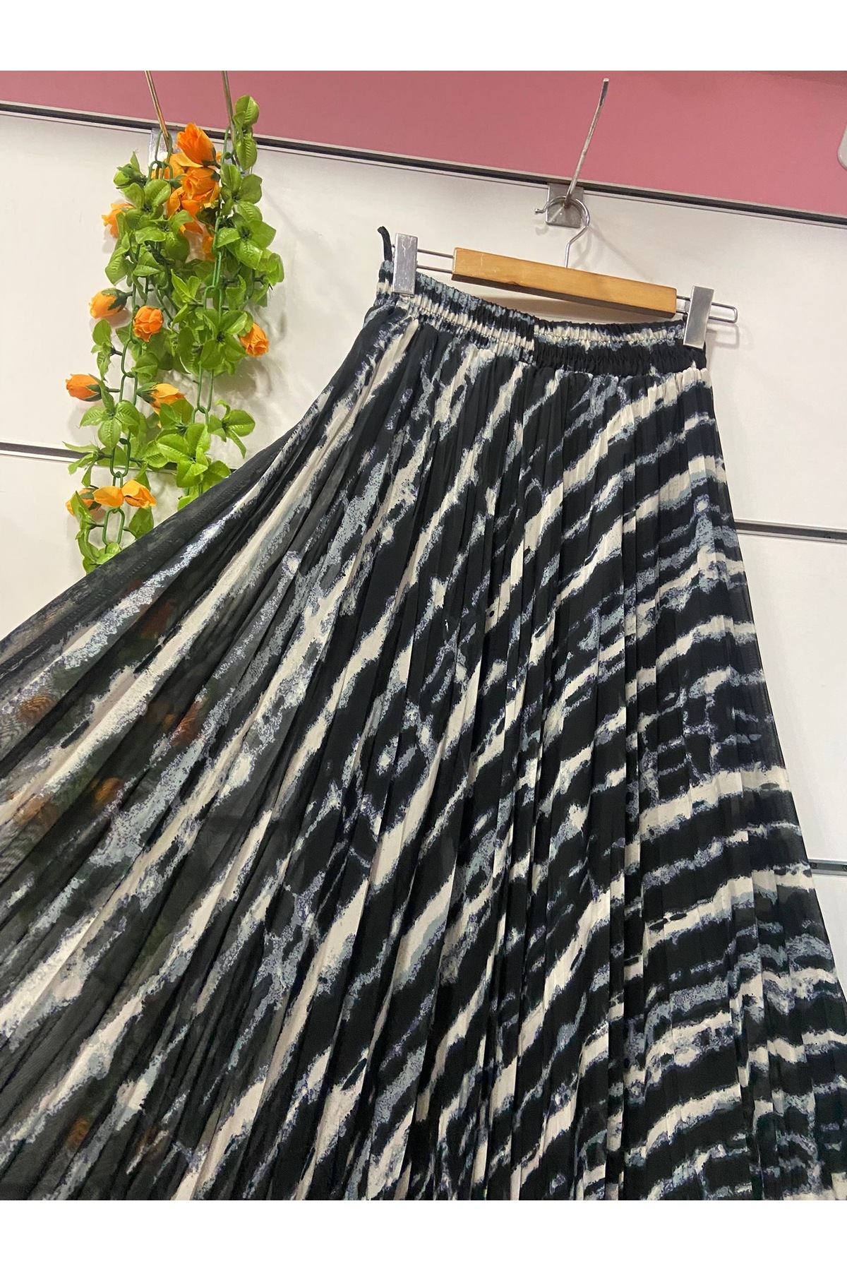 edu collection  Desenli şifon ÇAN etek astarlı - Görsel 4