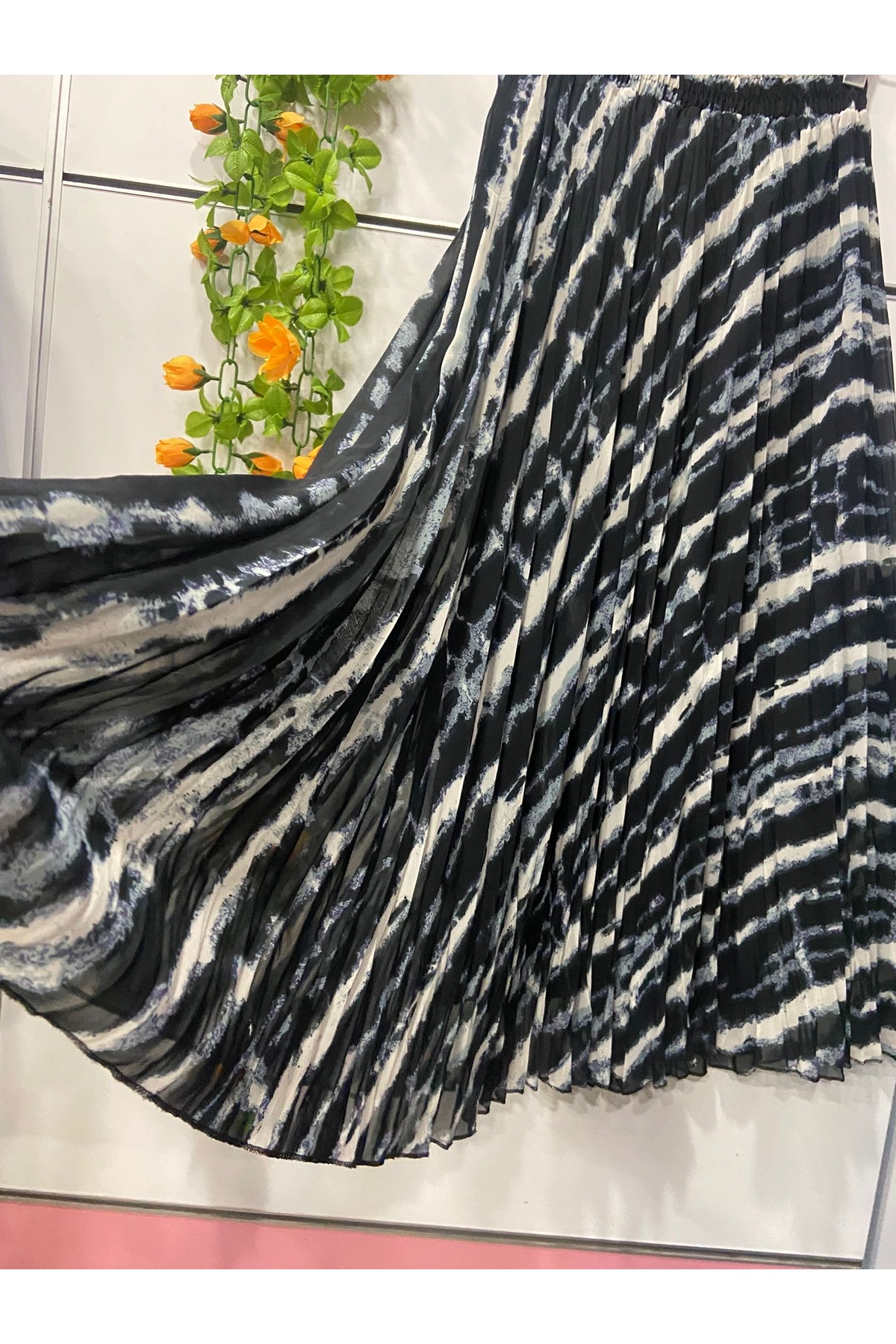 edu collection  Desenli şifon ÇAN etek astarlı - Görsel 2