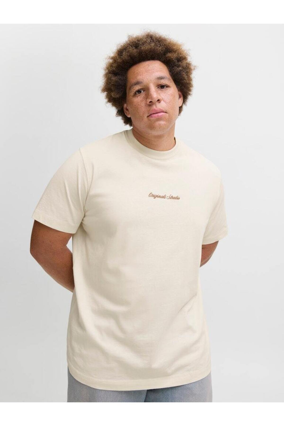 جک اند جونز تی شرت مردانه جک جونز مدل Jornorrebro Emb Tee SS Crew Neck Pls سفید سایز بزرگ 12284161-01