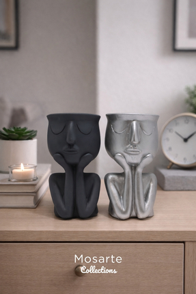 Mosarte Düşünen Adam Dekoratif Vazo – Modern Heykel Saksı | Minimal Tasarım E...