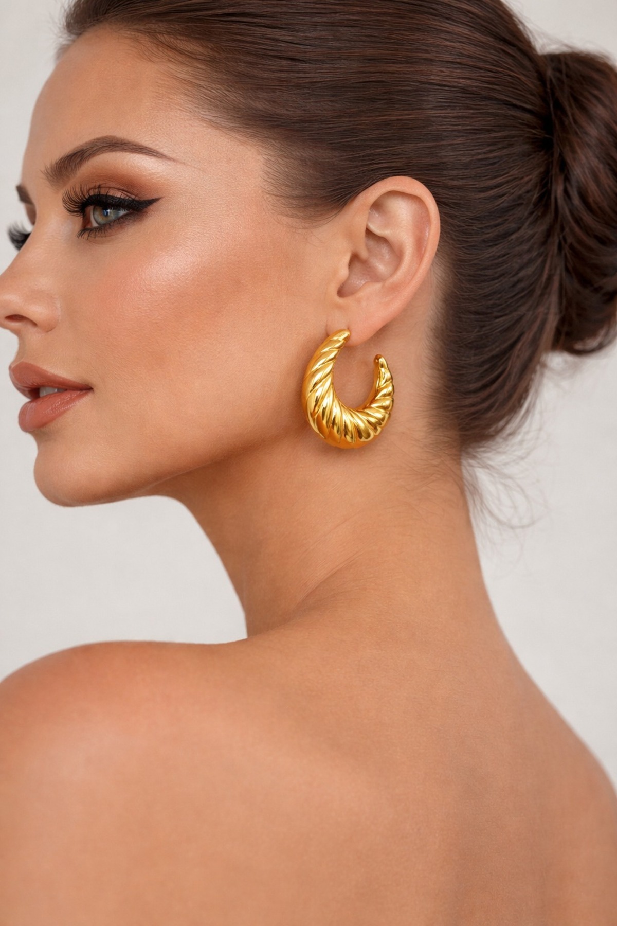 Noire Concept Women's Steel Yellow Croissant Twist Ring Earrings