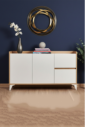 Home EUR032 2 Kapak 2 Çekmece Konsol - Safir Meşe / Beyaz