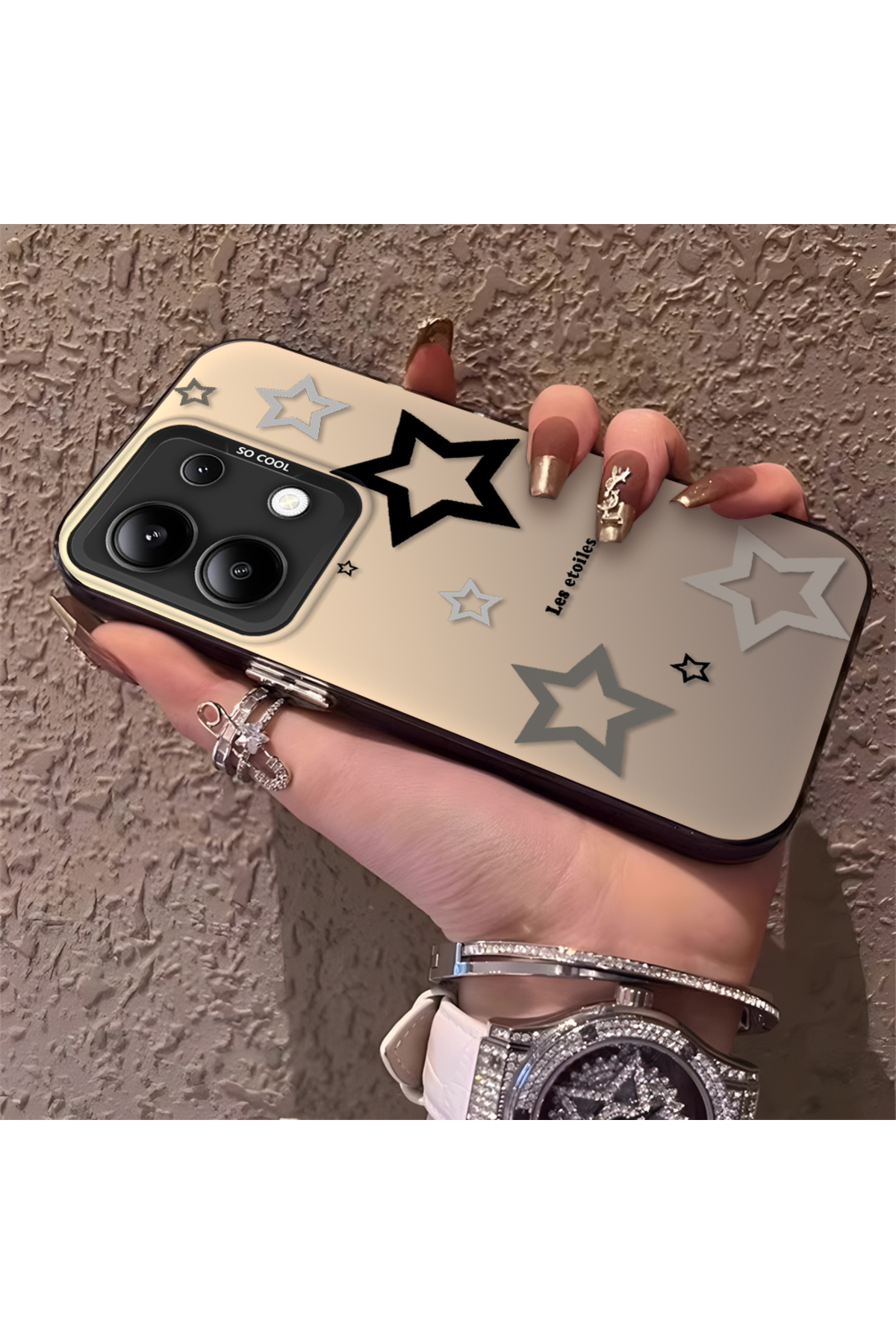 Redmi Note 13 Compatible Stars Patterned Silicone Edge Hard Back Anti Fall Phone Case Colorful