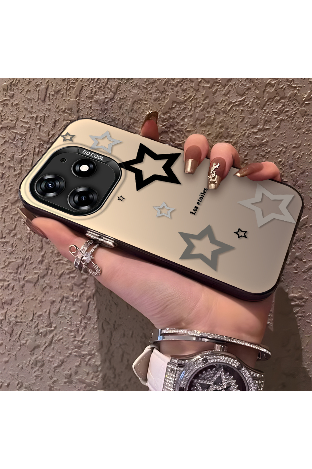 Tecno Spark 10 Pro 4G Compatible Stars Patterned Silicone Edge Hard Back Anti Fall Phone Case