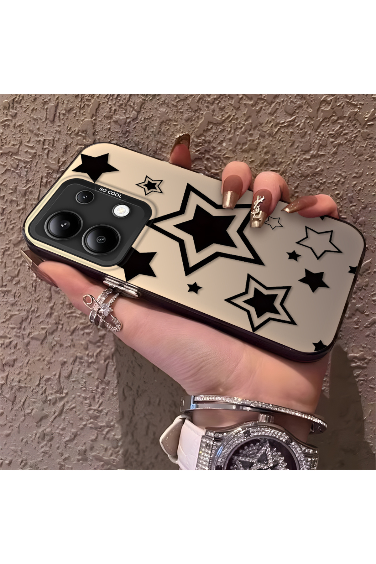 Redmi Note 13 Compatible Stars Patterned Silicone Phone Case Edge Hard Back Anti Fall
