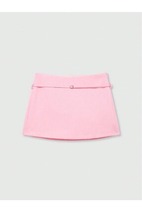 Arfami Kadın Düz Renk Fermuarlı Bel Kemerli Şort Etek
