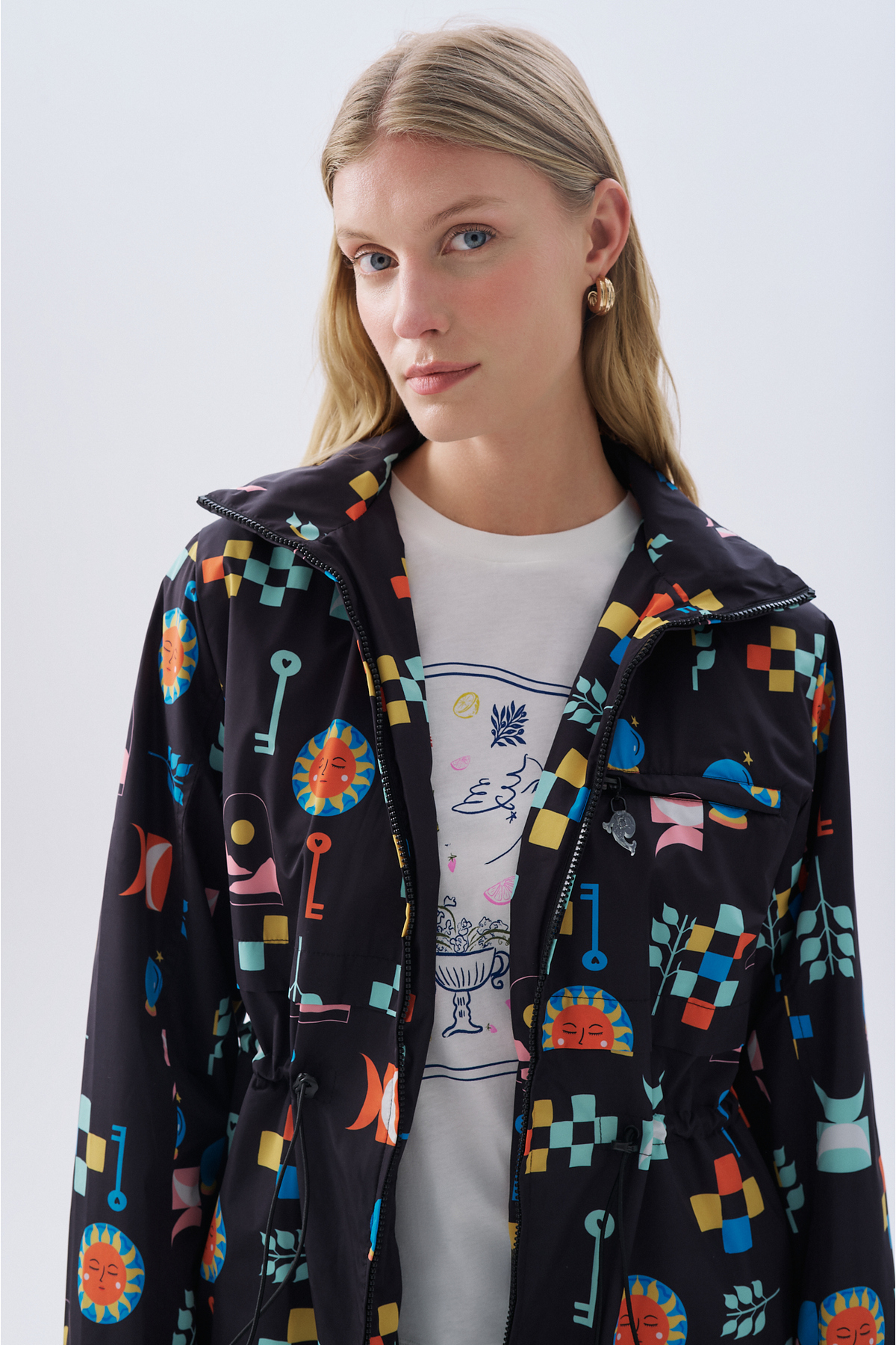 Mudo  DESENLİ ÇİFT FERMUARLI KAPÜŞONLU UZUN YAĞMURLUK - Görsel 5