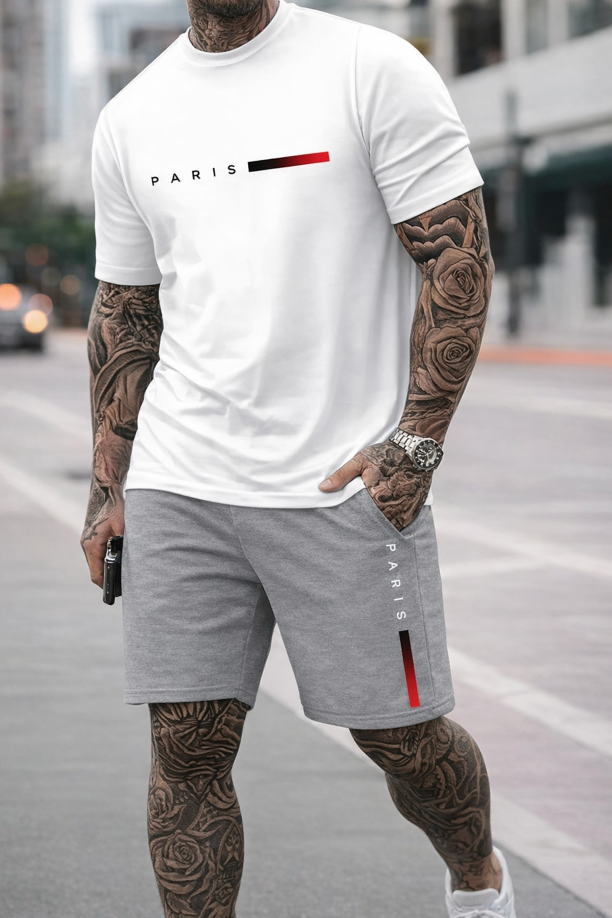 YK WEAR MAJICA KRATKE HLAČE TANKI PARIZIJSKI TISK ŽENE / MUŠKARCI