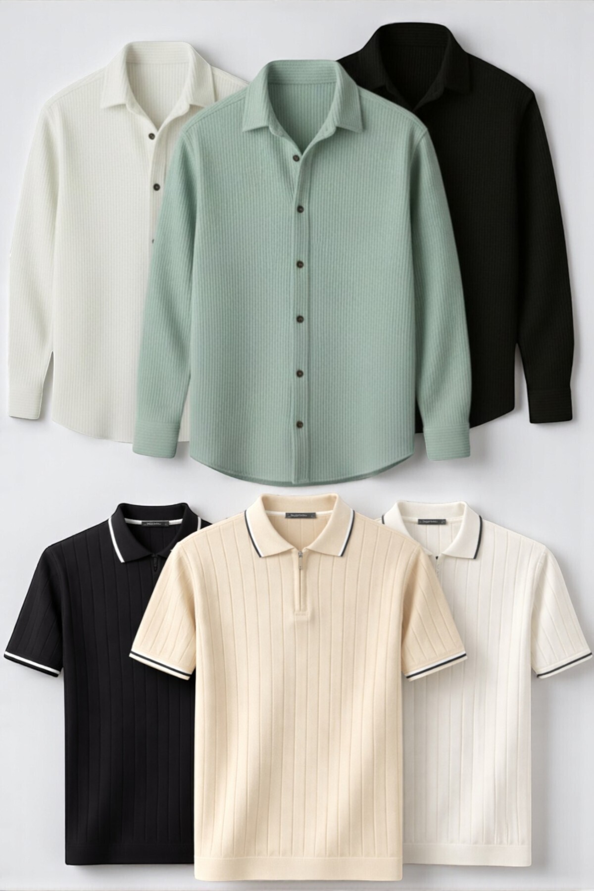 legends butik  Erkek Mevsimlik 6’lı Kombin Set – 3’lü Ottoman Gömlek & 3’lü Pamuklu Polo Yaka Tişört