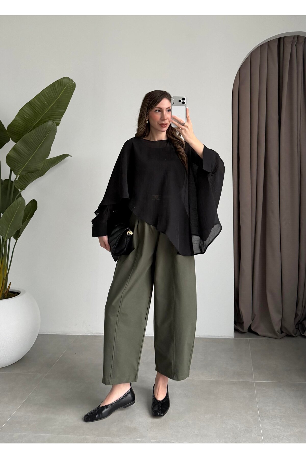 manana fashion  Pelerin Detaylı Oversize Şifon Buz - Görsel 4