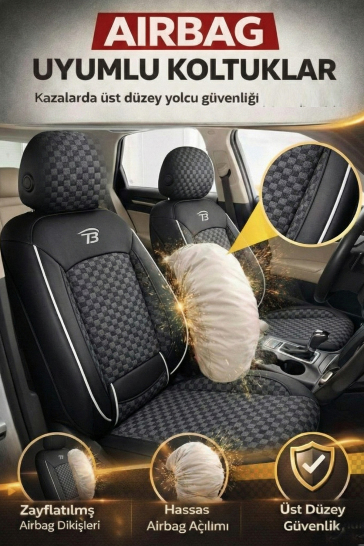 Jeep Cherokee 2011-2015 2+1 Arka Sırt Oturak Uyumlu Altay Serisi Siyah Beyaz Koltuk Kılıfı — alternatif görsel