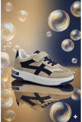 ORELİON Günlük Bej Laci Çocuk Spor Ayakkabı Cırtlı, Bağcıklı Hafif ve Esnek T...