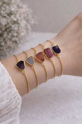 DASEMURA Altın Kaplama Renkli Kuvars Akik Doğal Taş Bileklik 1 adet rastgele ...