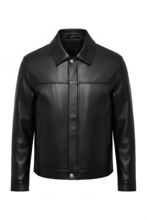 Bossago Erkek Siyah Casual Deri Mont - Klasik Yaka Basic Suni Deri Ceket