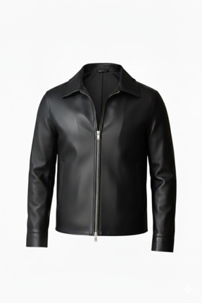 Bossago Erkek Siyah Fermuarlı Deri Ceket - Casual Günlük Şık Mont