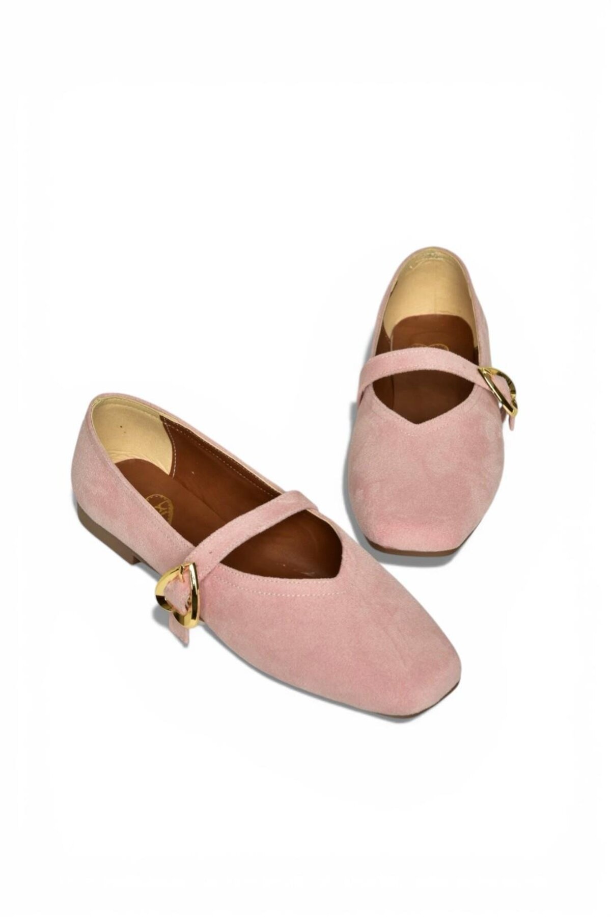 Fox Shoes  Y726632602 Pudra Süet Kalp Toka Detaylı Kadın Babet - Görsel 7