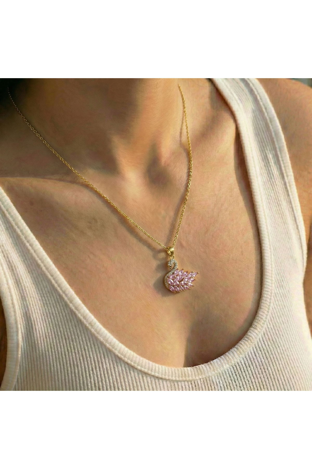 AccessoriesCınCık  316L Kararmaz Çelik Gold Renk Kuğu Model Kadın Kolye - Görsel 4