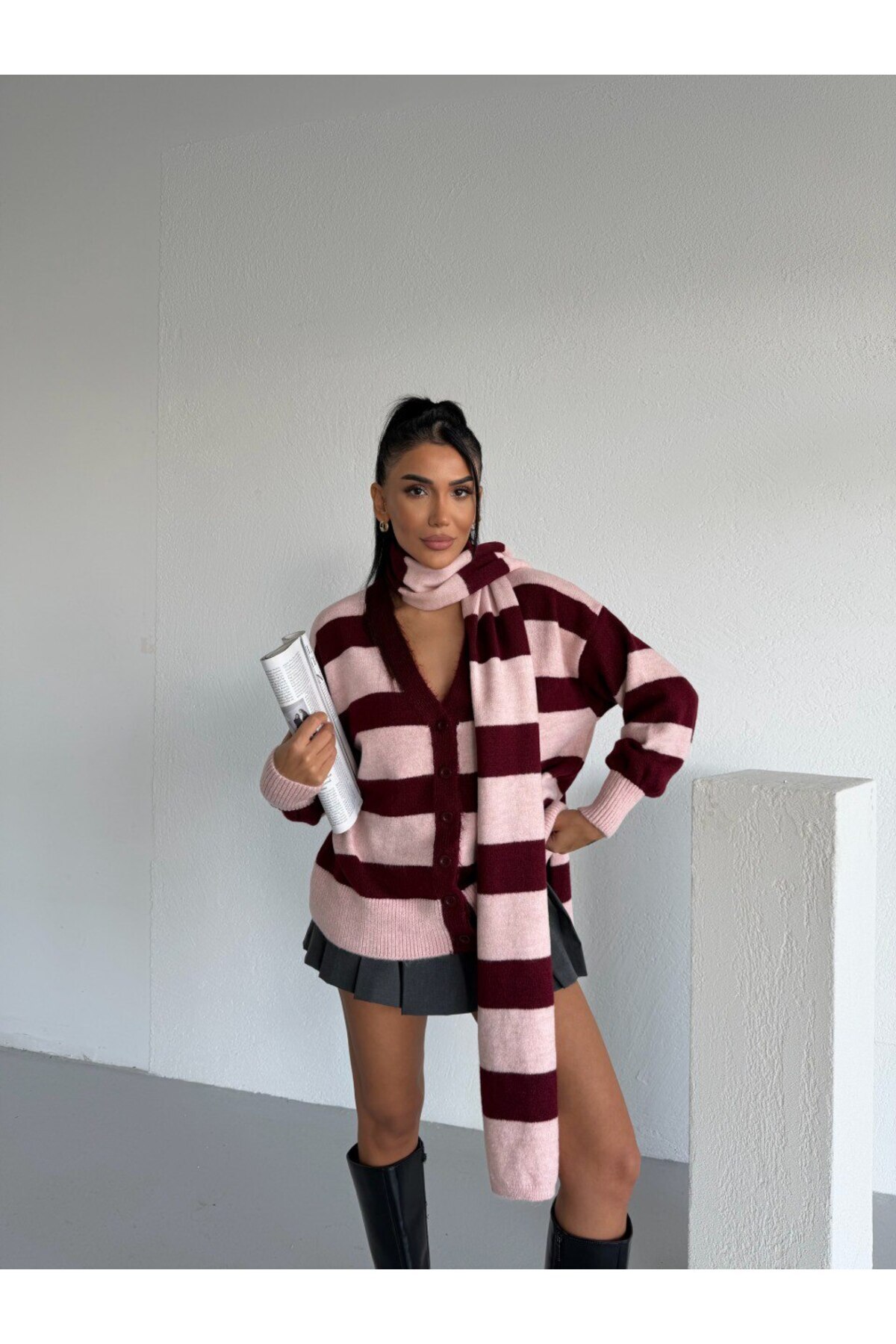 bessa butik  Çizgili Atkılı Yumoş Hırka - Görsel 3