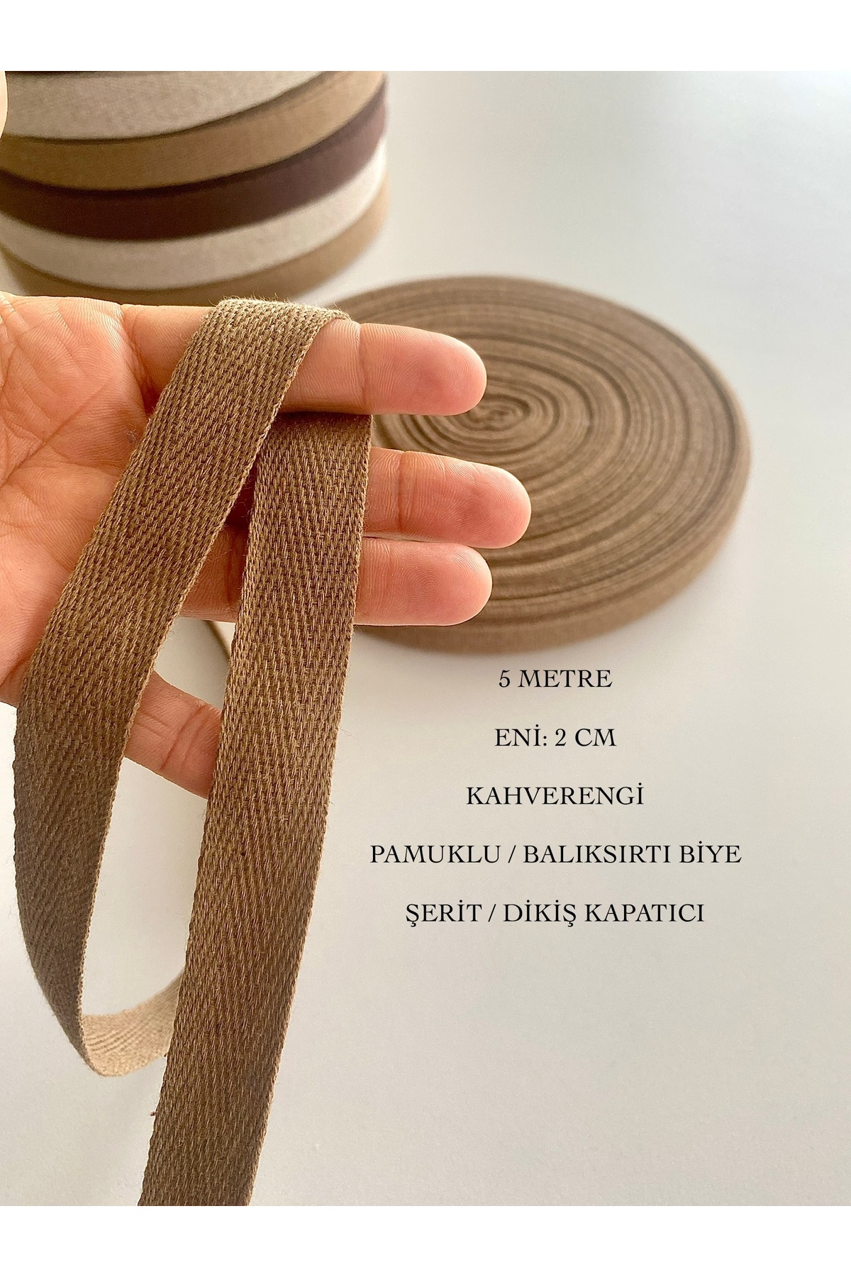 5 Meter Width 2 Cm Brown Cotton Narrow Weave, Sewing Closer, Herringbone Ribbon, Piping, Cord