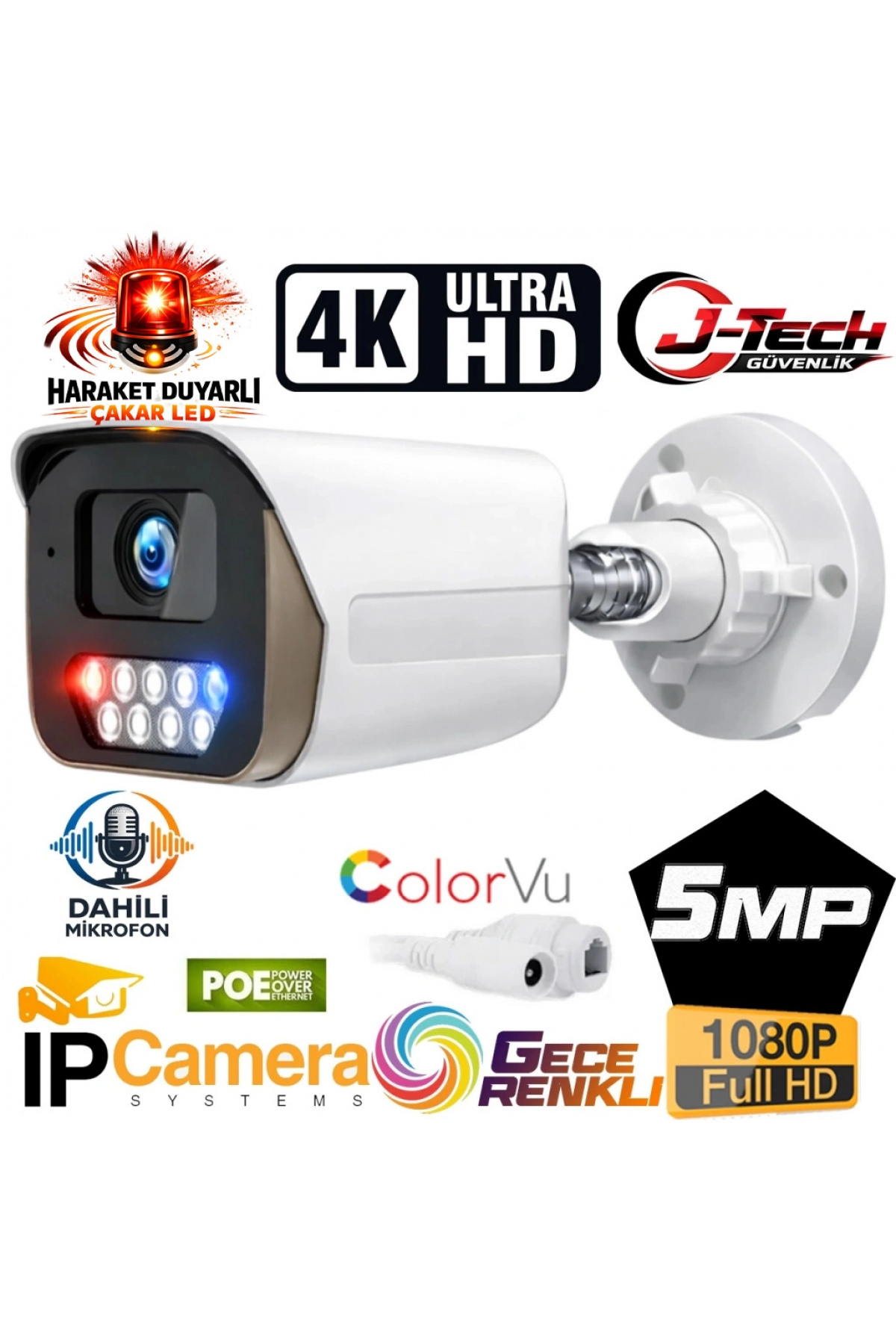 J-TECH JT-112 5MP PoE Sesli IP Bullet Metal Güvenlik Kamerası