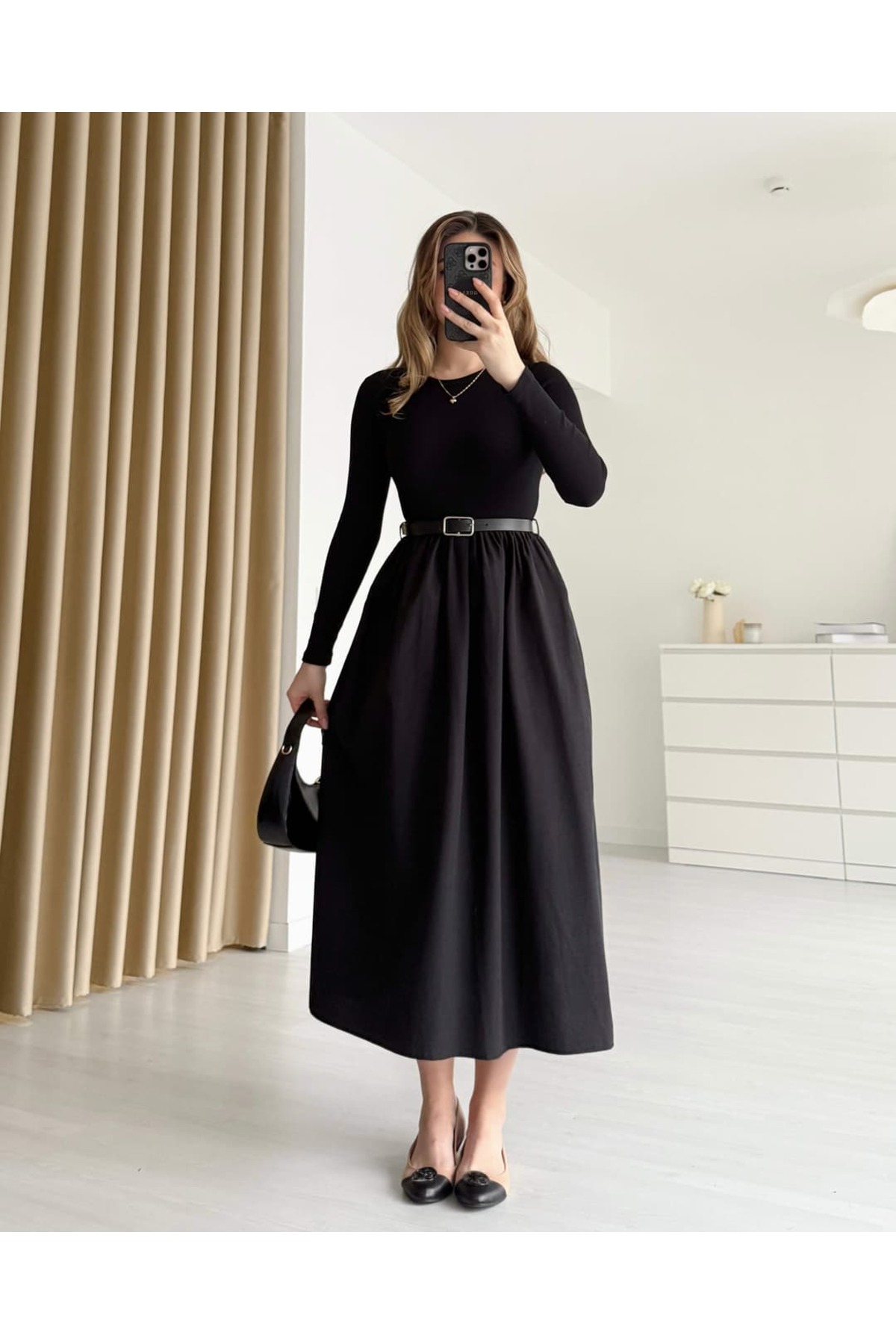 tiamoda  Eteği Poplin Kemerli Elbise - Görsel 2