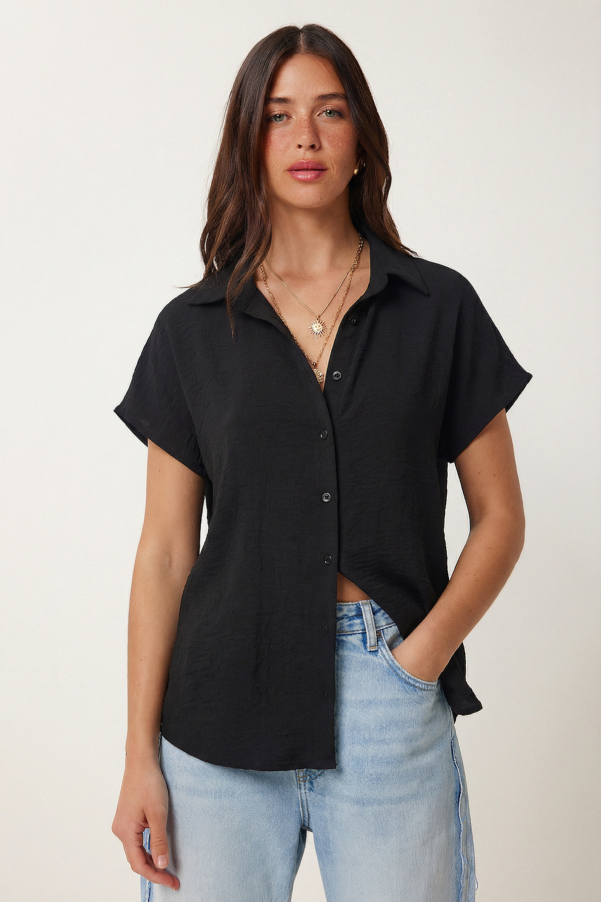 Lovelyİstanbul  Kısa Kollu Ayrobin Gömlek LRN0007 SİYAH - Görsel 2