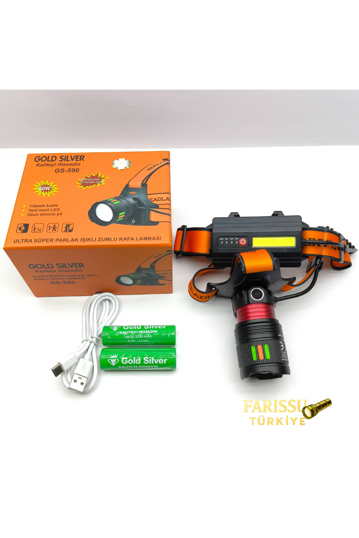 farissu Gold Silver GS-590 60W 6000 Lümen Ultra Güçlü Zumlu Şarjlı