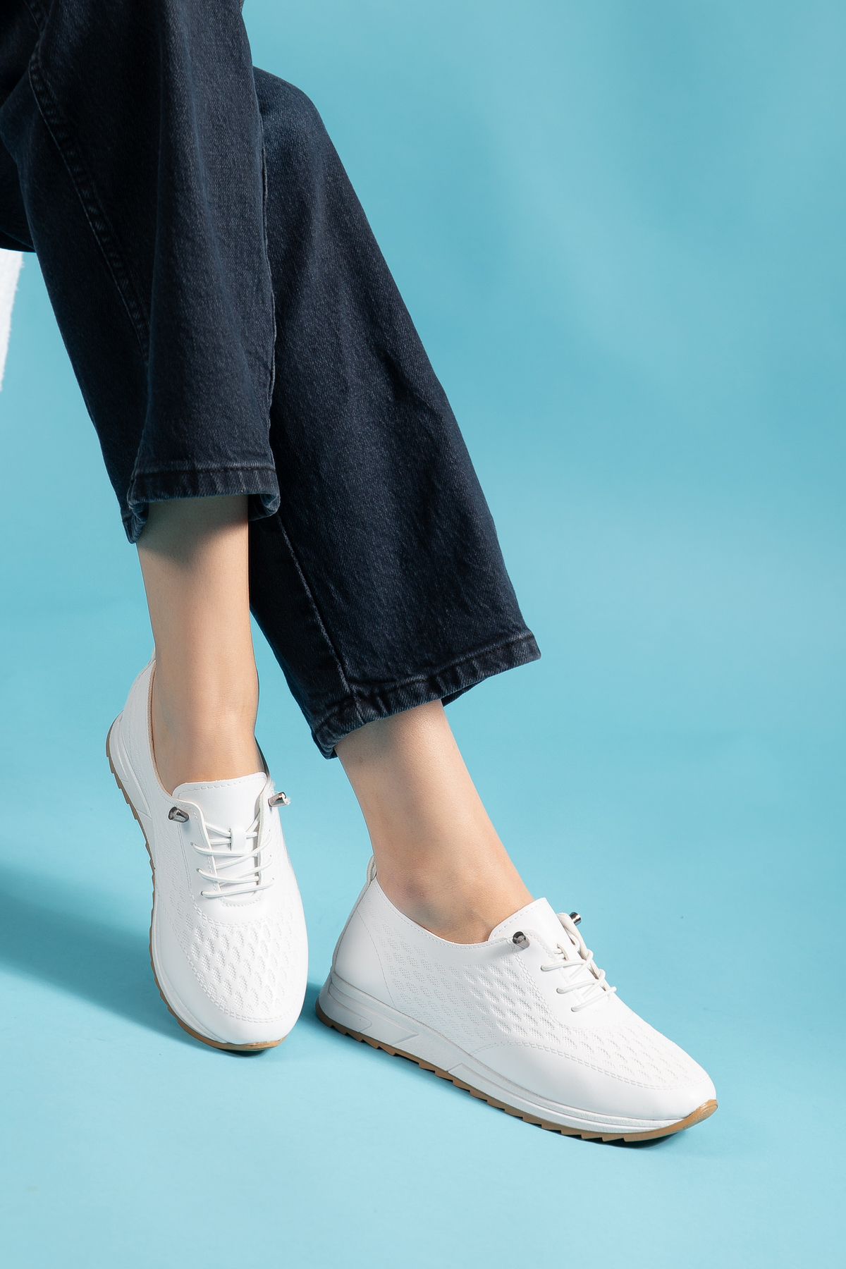 camaiore  Kadın Beyaz Spor Ayakkabı Ortopedik Taban Günlük Sneaker - Görsel 6