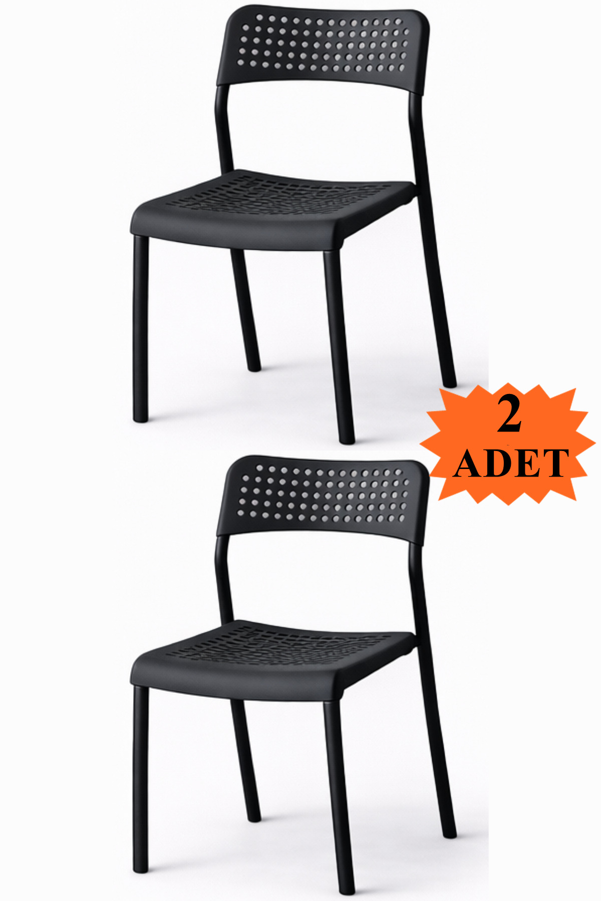2-Piece Mari White Kitchen Chair and Balcony Chair with Plastic Seating Area, Metal Legs, Garden