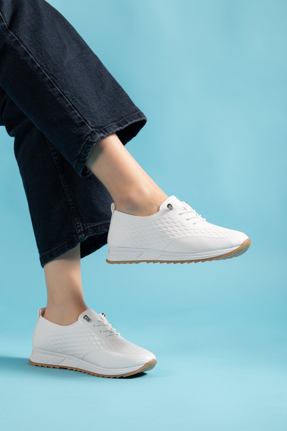 camaiore  Kadın Beyaz Spor Ayakkabı Ortopedik Taban Günlük Sneaker - Görsel 5