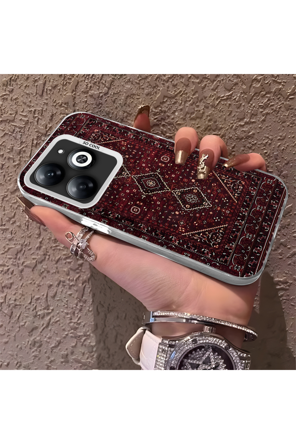 Infinix Hot 40i Compatible Silicone Edge Hard Back Anti Fall Phone Case Rug Pattern