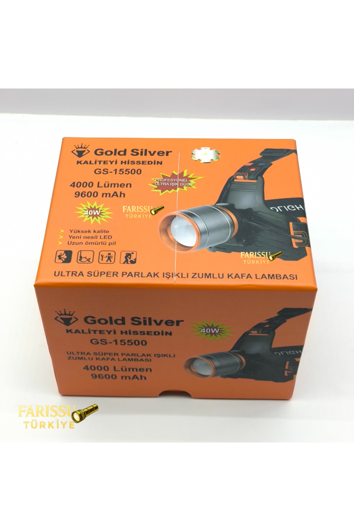 farissu 4000 Lümen Zoomlu Kafa Lambası - 9600 mAh Dev Batarya