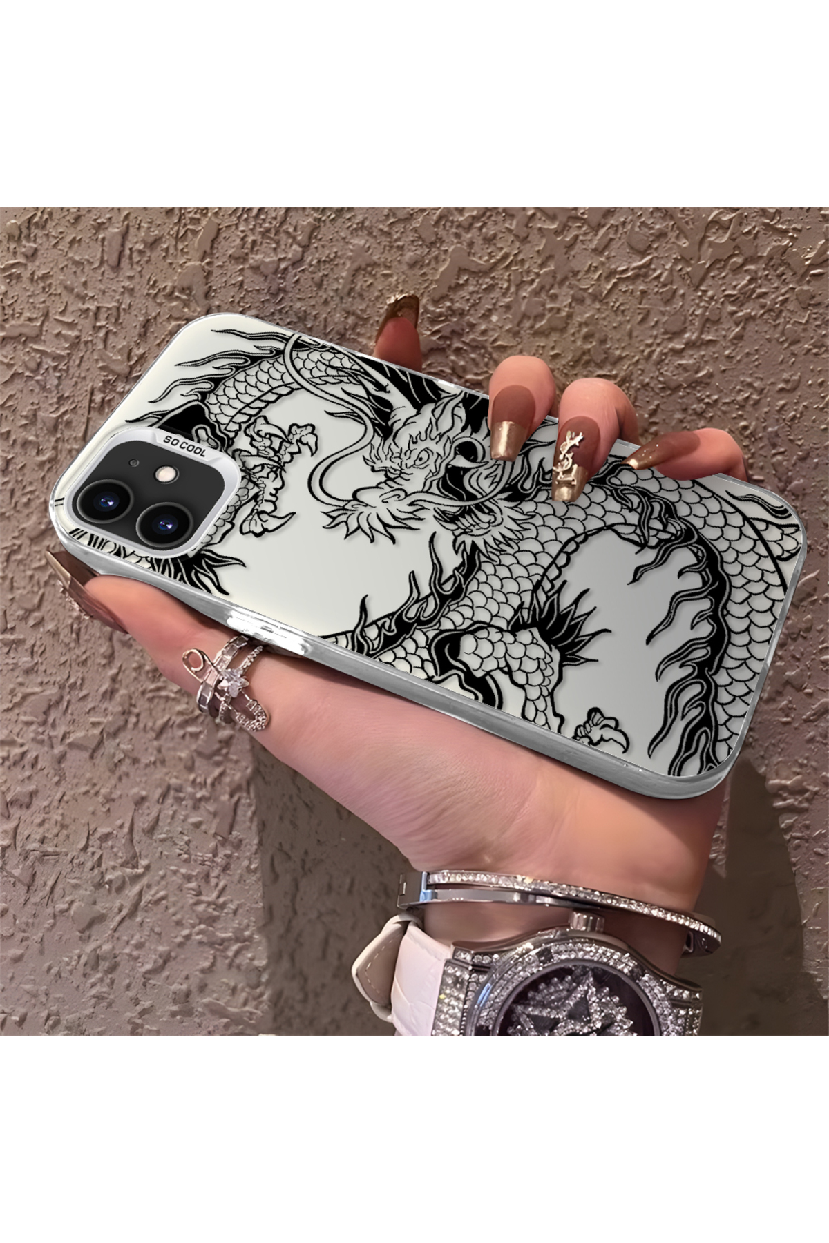 iPhone 11 Compatible Silicone Edge Hard Rear Anti Fall Phone Case with Dragon Pattern