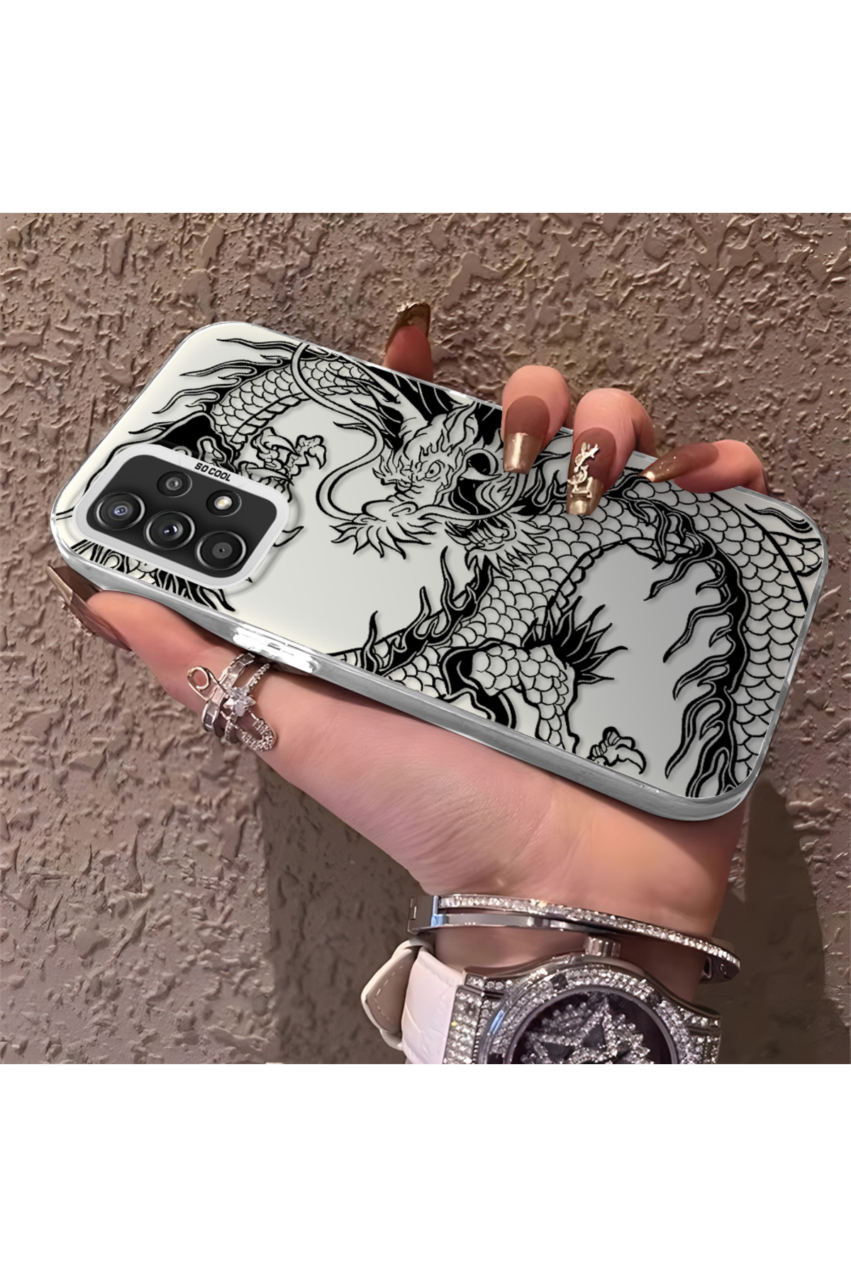 Samsung Galaxy A52 5G Compatible Silicone Edge Hard Rear Anti Fall Phone Case with Dragon Pattern
