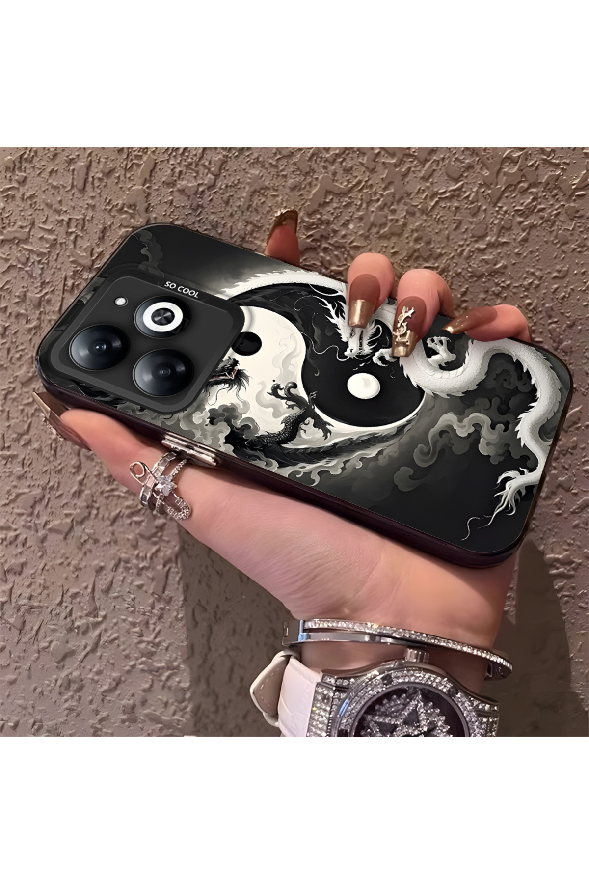 Infinix Hot 40i Compatible Silicone Edge Hard Back Anti Fall Phone Case with Dragon Pattern
