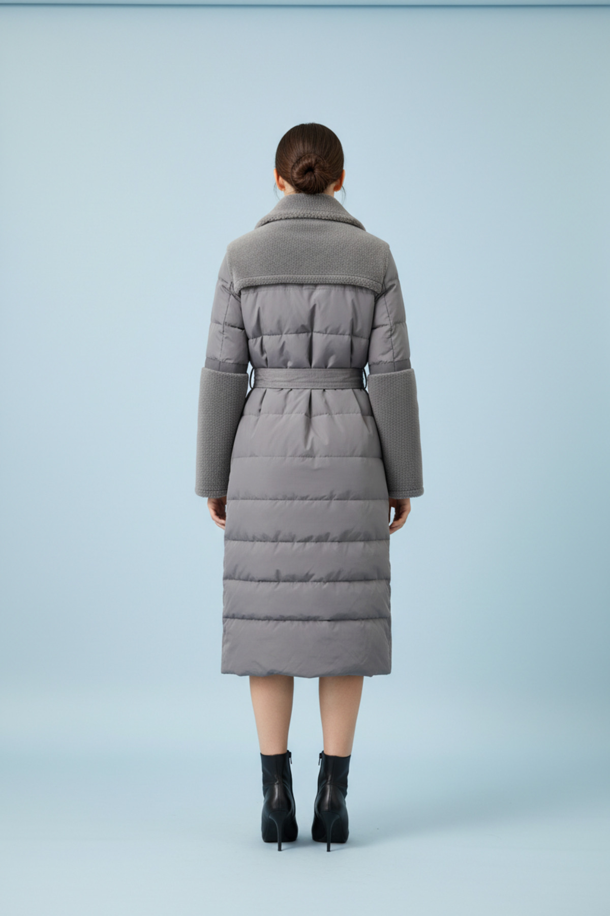 PAOLO FRAMINCO  PF-102 KUZU DERİSİ KOYU GRİ UZUN ŞİŞME KUMAŞLI PALTO - Görsel 2