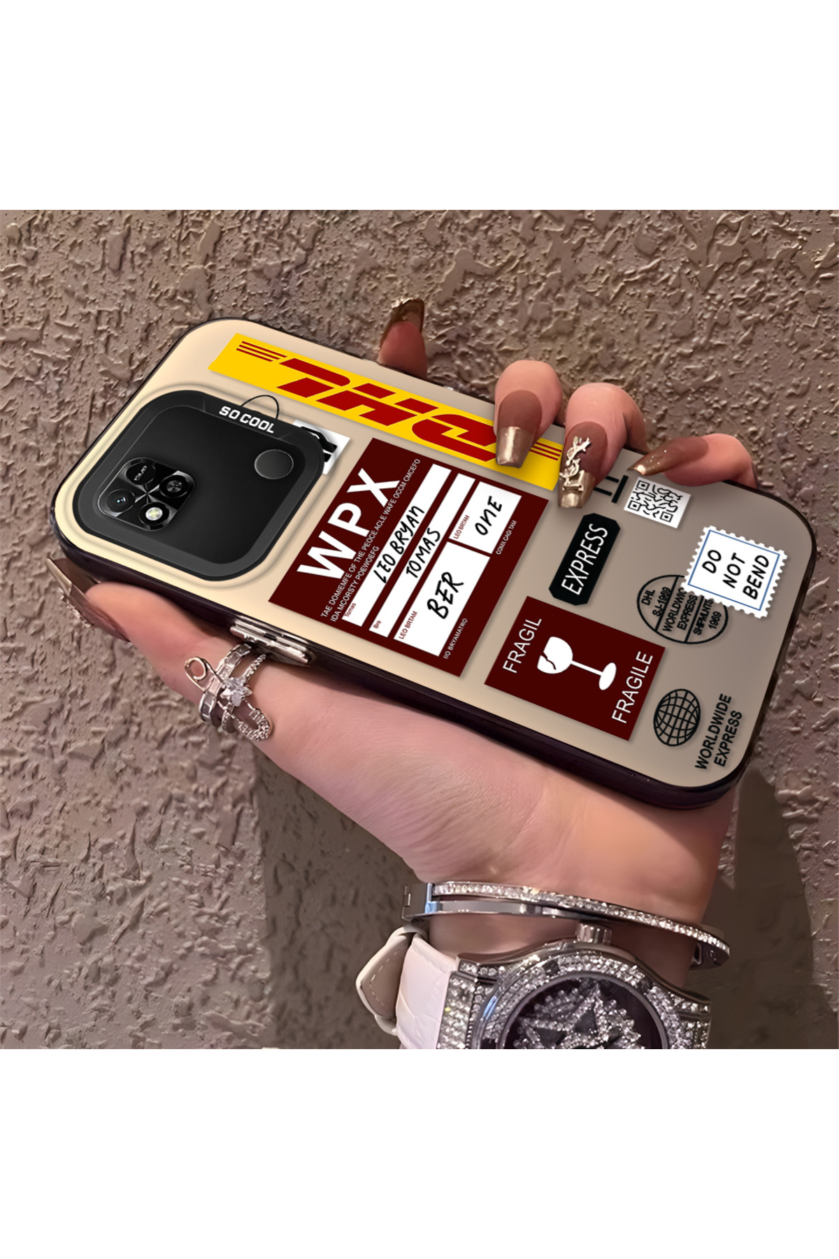 Redmi 9C Compatible Silicone Edge Hard Back Anti Fall Phone Case with DHL Pattern