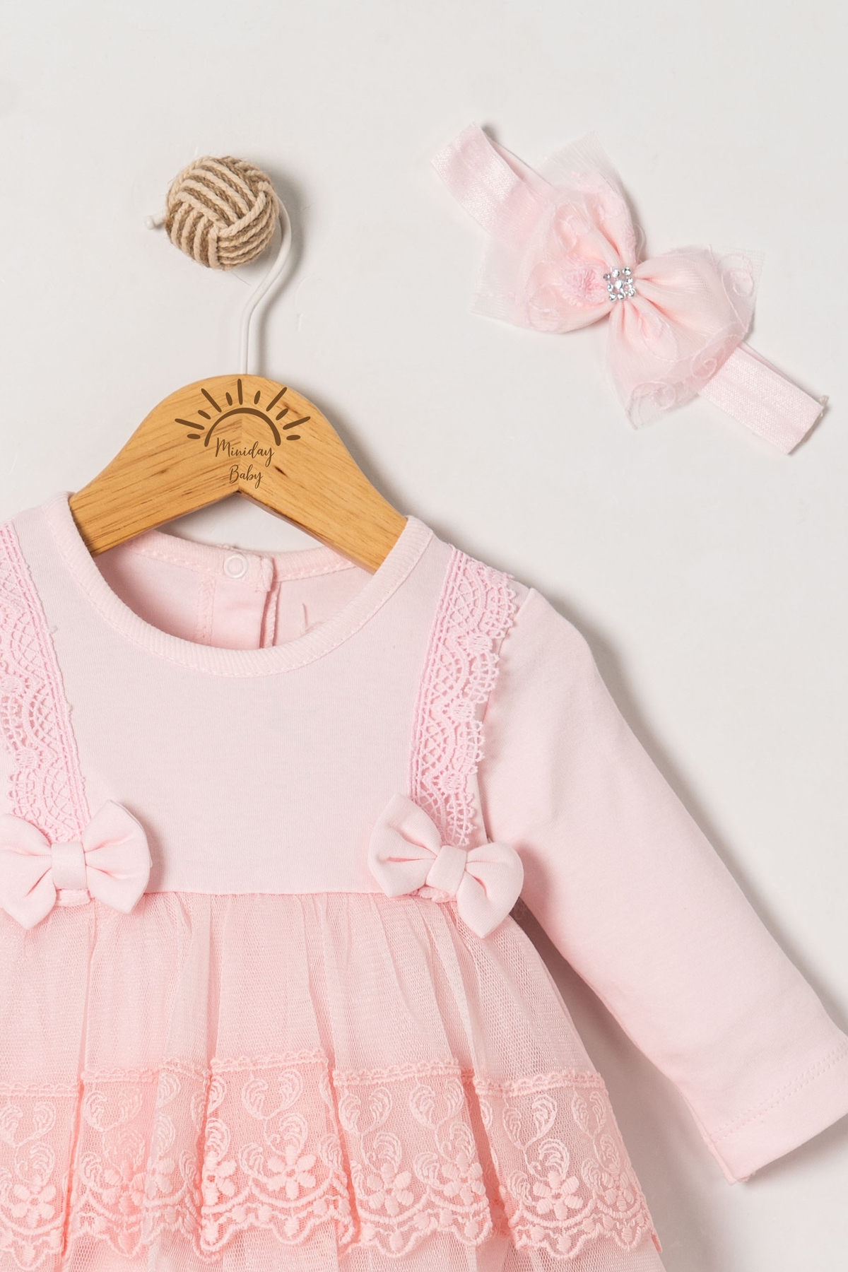 Miniday Baby Kız Bebek Mevlütlük Body Elbise Bandanalı Dantelli Yeni doğan Hastane çıkışı Gelinlik Abiye 6010 fotoğrafı 4 (önizleme)