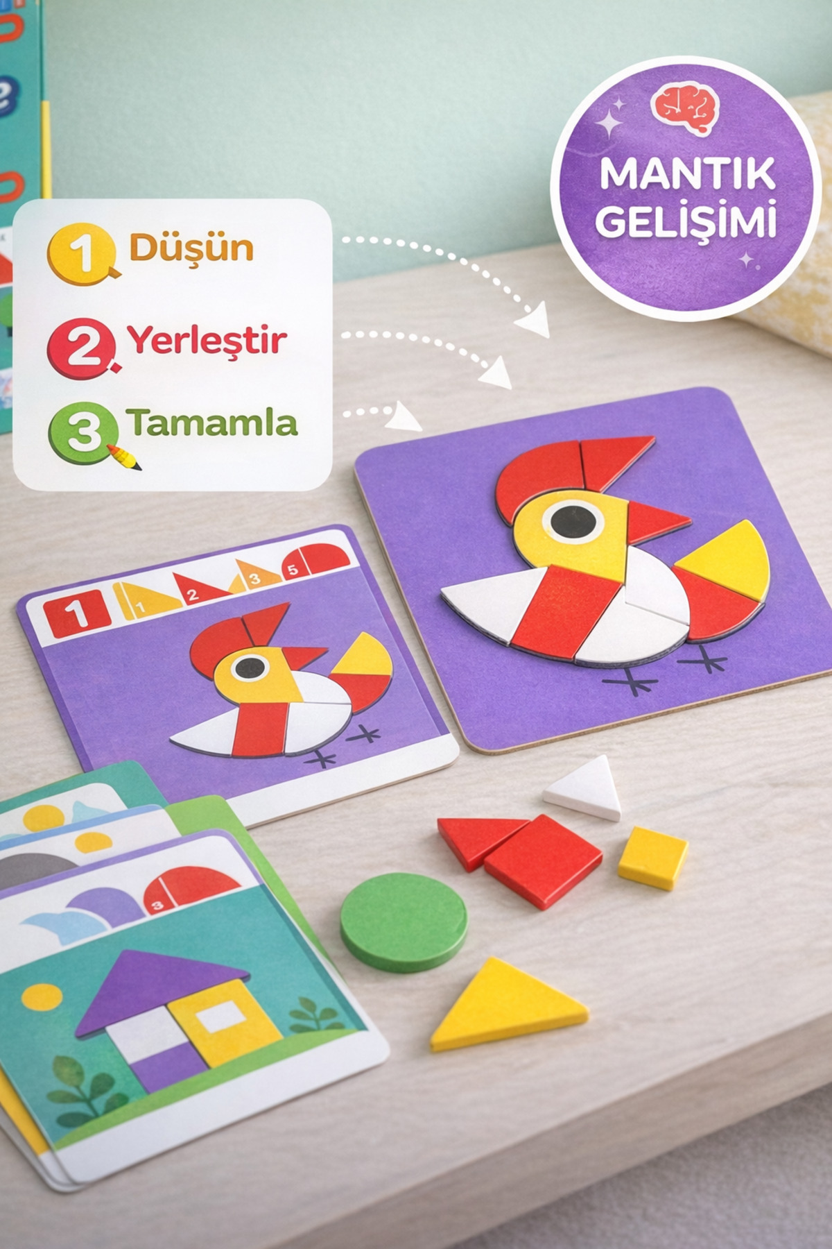 TOYFEST Manyetik Puzzle Süper Zeka Oyunu 3+ Yaş Eğitici Manyetik Şekiller Tangram Seti fotoğrafı 3 (önizleme)