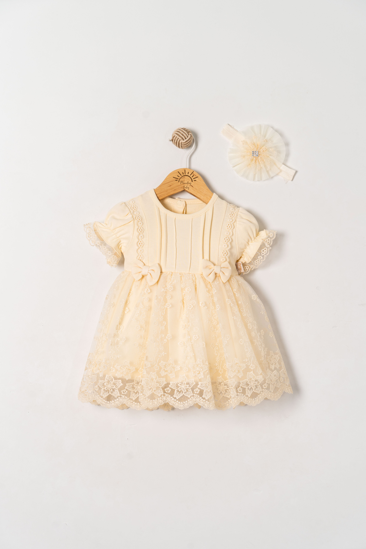 Miniday Baby Kız Bebek Mevlütlük Elbise Yazlık Bandanalı Dantelli Yeni doğan Hastane çıkışı Gelinlik Abiye 4011 fotoğrafı 2 (önizleme)