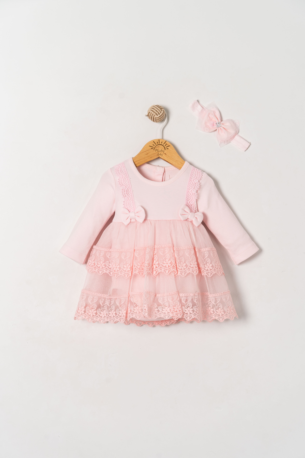 Miniday Baby Kız Bebek Mevlütlük Body Elbise Bandanalı Dantelli Yeni doğan Hastane çıkışı Gelinlik Abiye 6010 fotoğrafı 2 (önizleme)